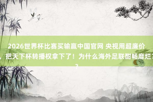 2026世界杯比赛买输赢中国官网 央视用超廉价，把天下杯转播权拿下了！为什么海外足联酣畅靡烂？