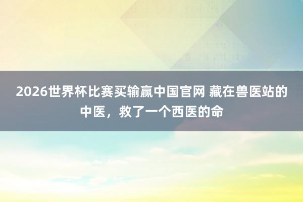2026世界杯比赛买输赢中国官网 藏在兽医站的中医，救了一个西医的命