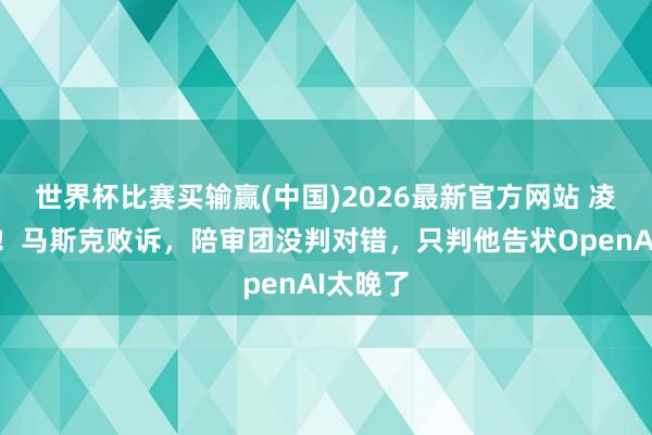 世界杯比赛买输赢(中国)2026最新官方网站 凌晨突发！马斯克败诉，陪审团没判对错，只判他告状OpenAI太晚了