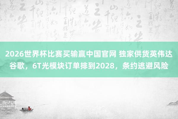 2026世界杯比赛买输赢中国官网 独家供货英伟达谷歌，6T光模块订单排到2028，条约逃避风险