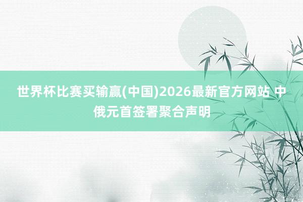 世界杯比赛买输赢(中国)2026最新官方网站 中俄元首签署聚合声明