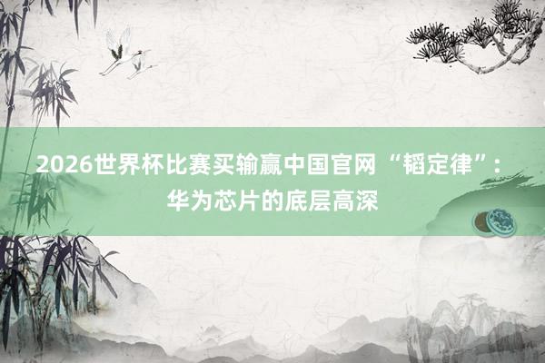2026世界杯比赛买输赢中国官网 “韬定律”: 华为芯片的底层高深